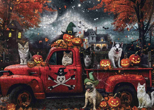 Halloween Cats and Dogs Truck Jigsaw Puzzle