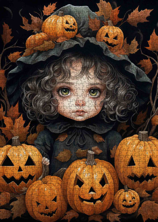 Halloween Girl with Pumpkins Jigsaw Puzzle