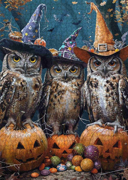 Halloween Owl Trio Jigsaw Puzzle