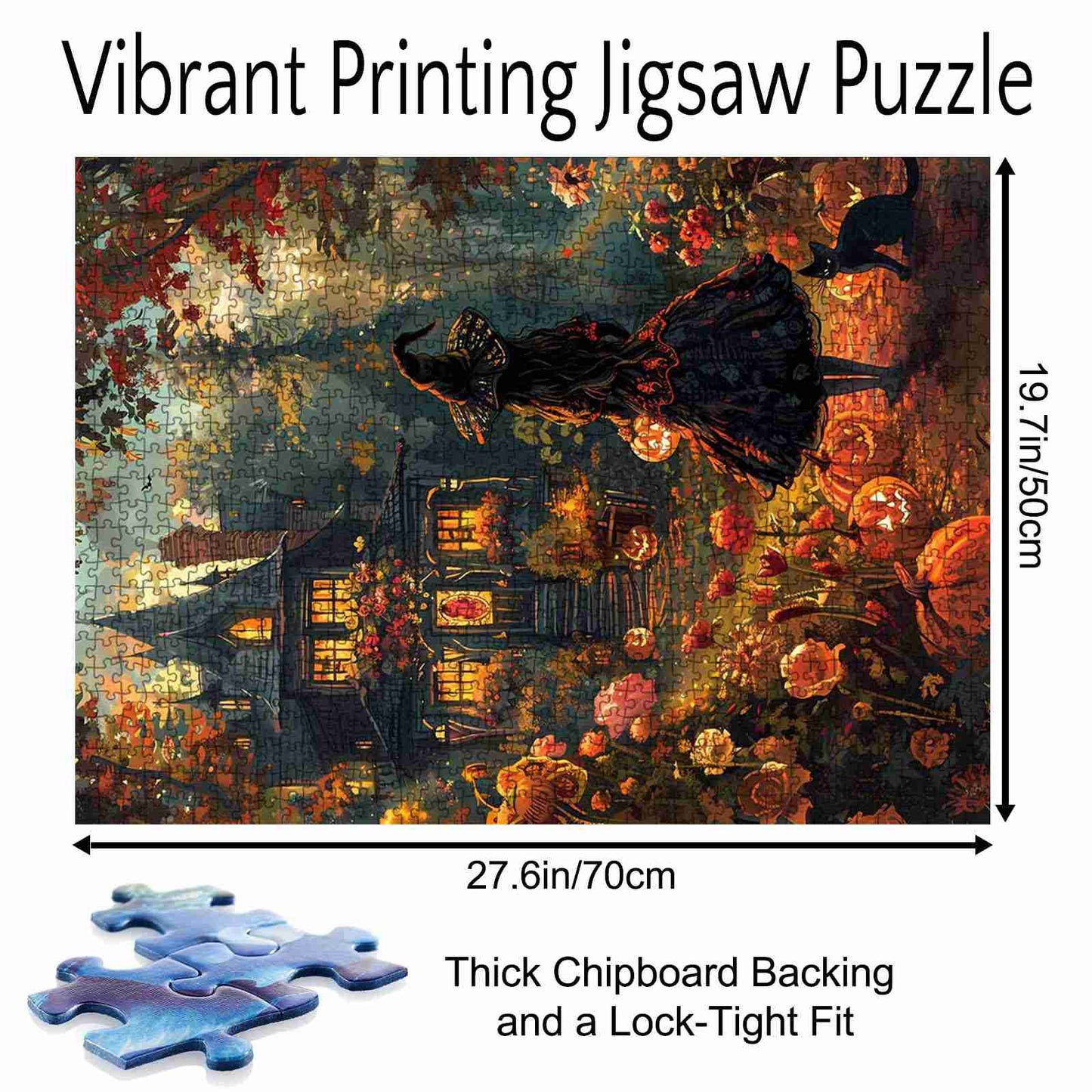Halloween Witch and Black cat Jigsaw Puzzle