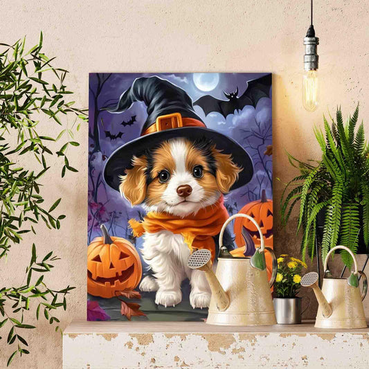 Halloween Puppy with Pumpkins Paint by Numbers