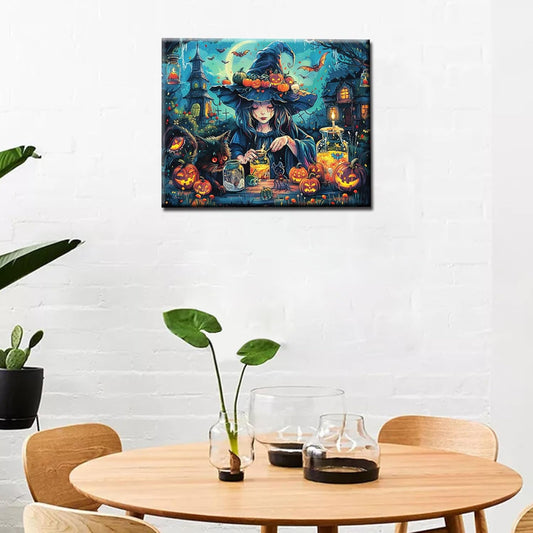 Black Witch and Black Cat Paint by Numbers