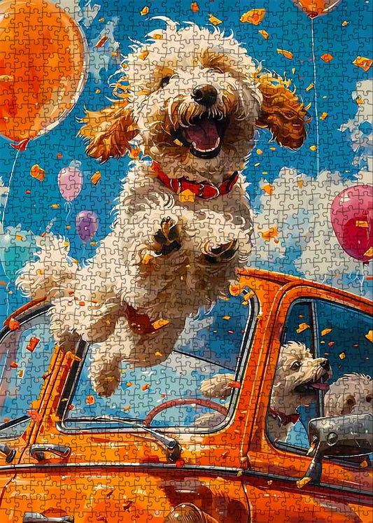 Happy Dog Jumping Out of Car Jigsaw Puzzle
