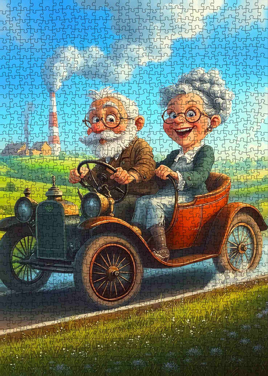 Happy Road Trip Grandma and Grandpa Jigsaw Puzzle