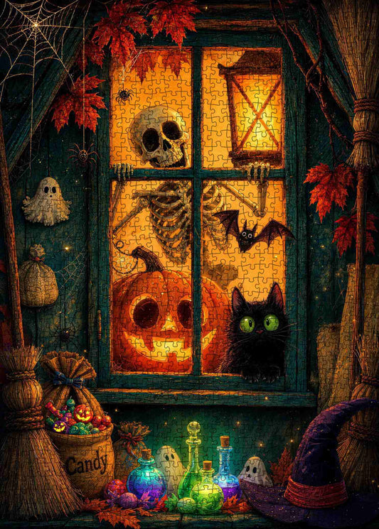 Haunted Halloween Window Jigsaw Puzzle