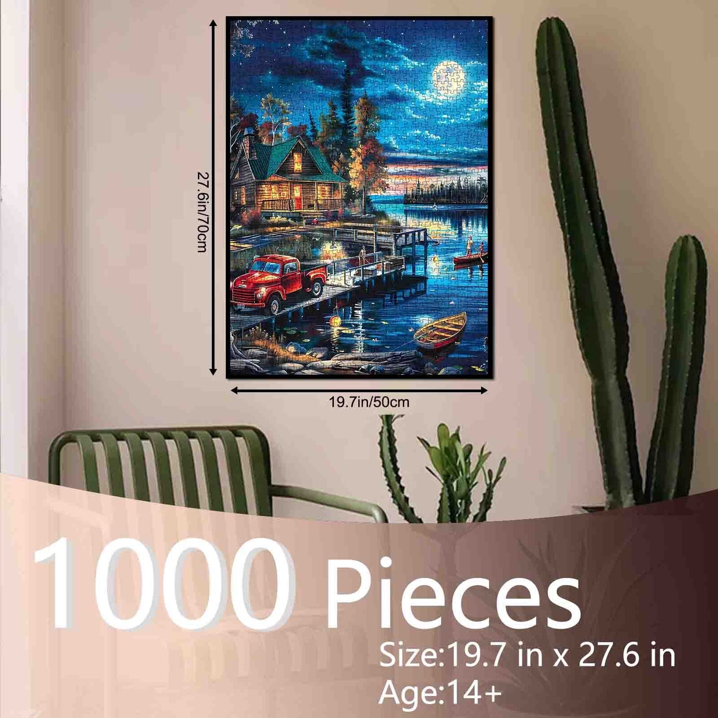 Lake Night Scenery Cabin Jigsaw Puzzle