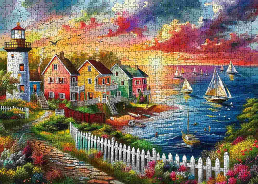Lighthouse Boats Sunset Jigsaw Puzzles