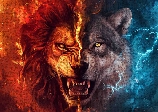 Lion and Wolf Fire and Ice Jigsaw Puzzle