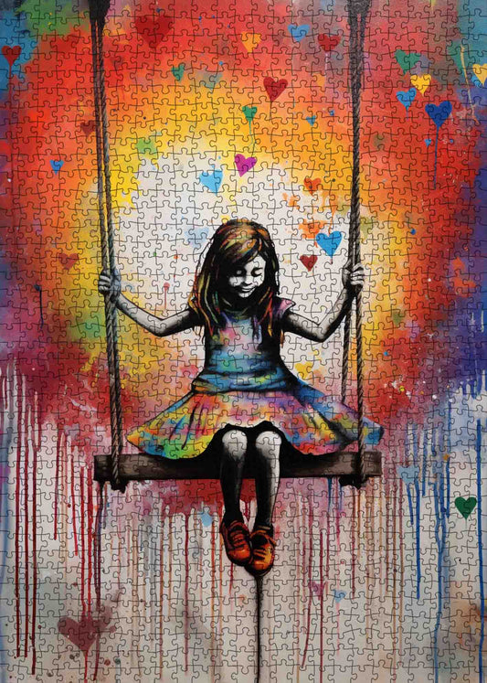 Little Girl Swing Street Pop Art Jigsaw Puzzles