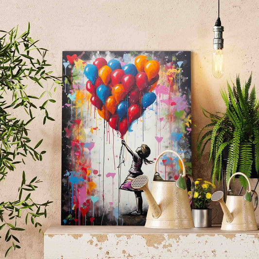 Little Girl with Colorful Balloon Paint by Numbers