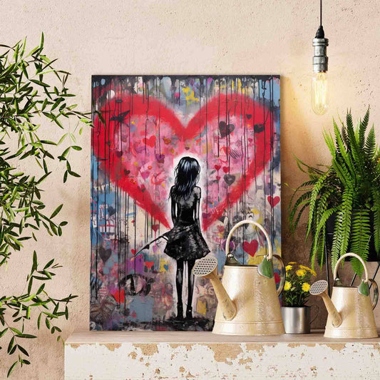 Lonely Girl in Red Heart Wall Paint by Numbers