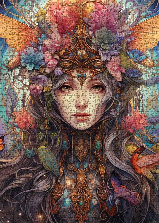 Majestic Fairy Queen with Floral Headdress Jigsaw Puzzle