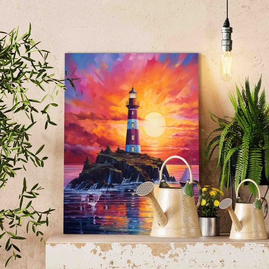 Majestic Lighthouse Sunset Paint by Numbers