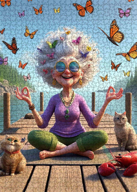 Meditating Grandma on Dock Jigsaw Puzzle