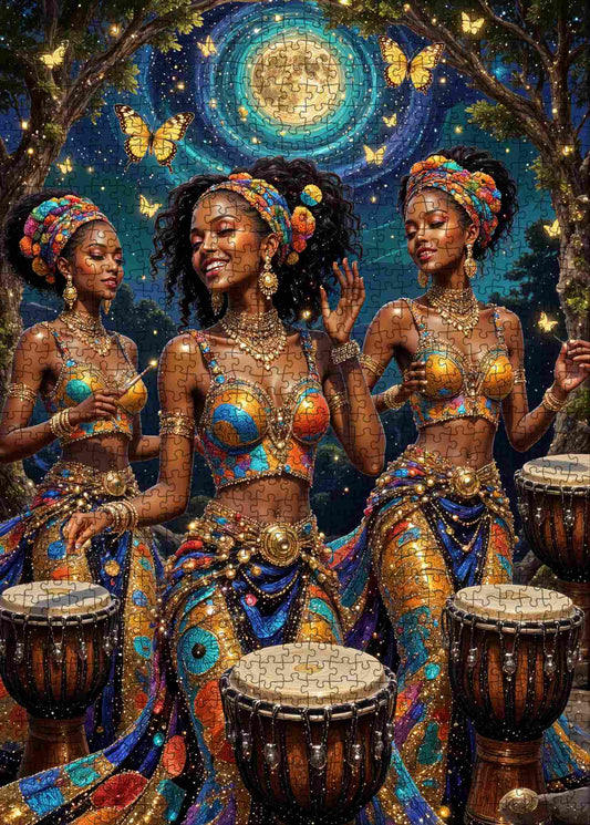Moonlit African Drum Dance Jigsaw Puzzle