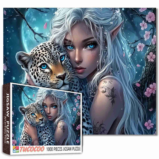 Moonlit Elf and Leopard Jigsaw Puzzle