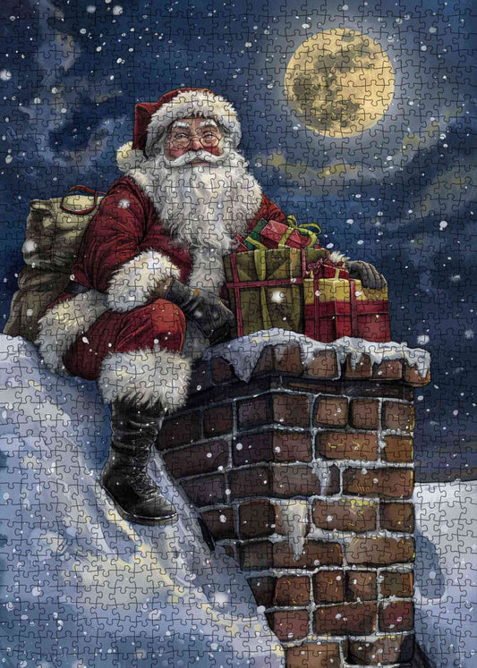Moonlit Rooftop Santa Jigsaw Puzzle