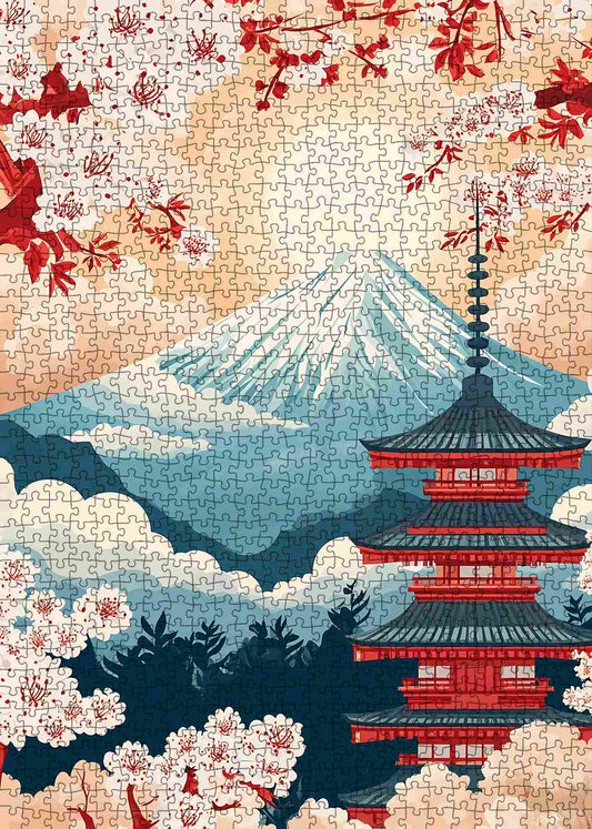 Mount Fuji Sakura Pagoda Jigsaw Puzzle