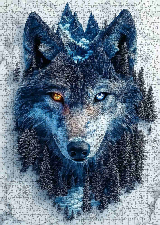 Mystic Blue Wolf Forest Portrait Jigsaw Puzzle