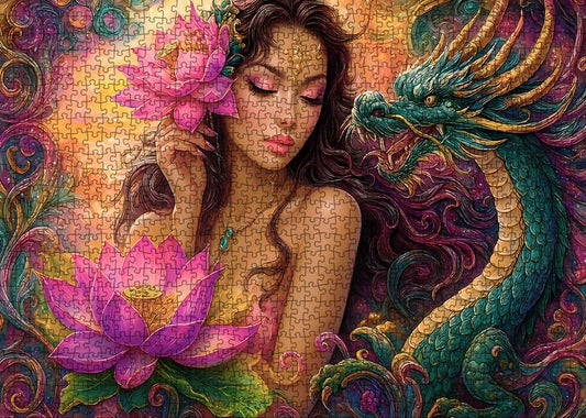 Mystical Beauty and Dragon Jigsaw Puzzle