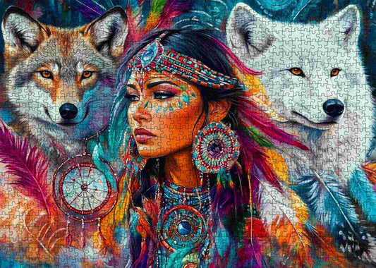 Native Spirit and Wolves Jigsaw Puzzle