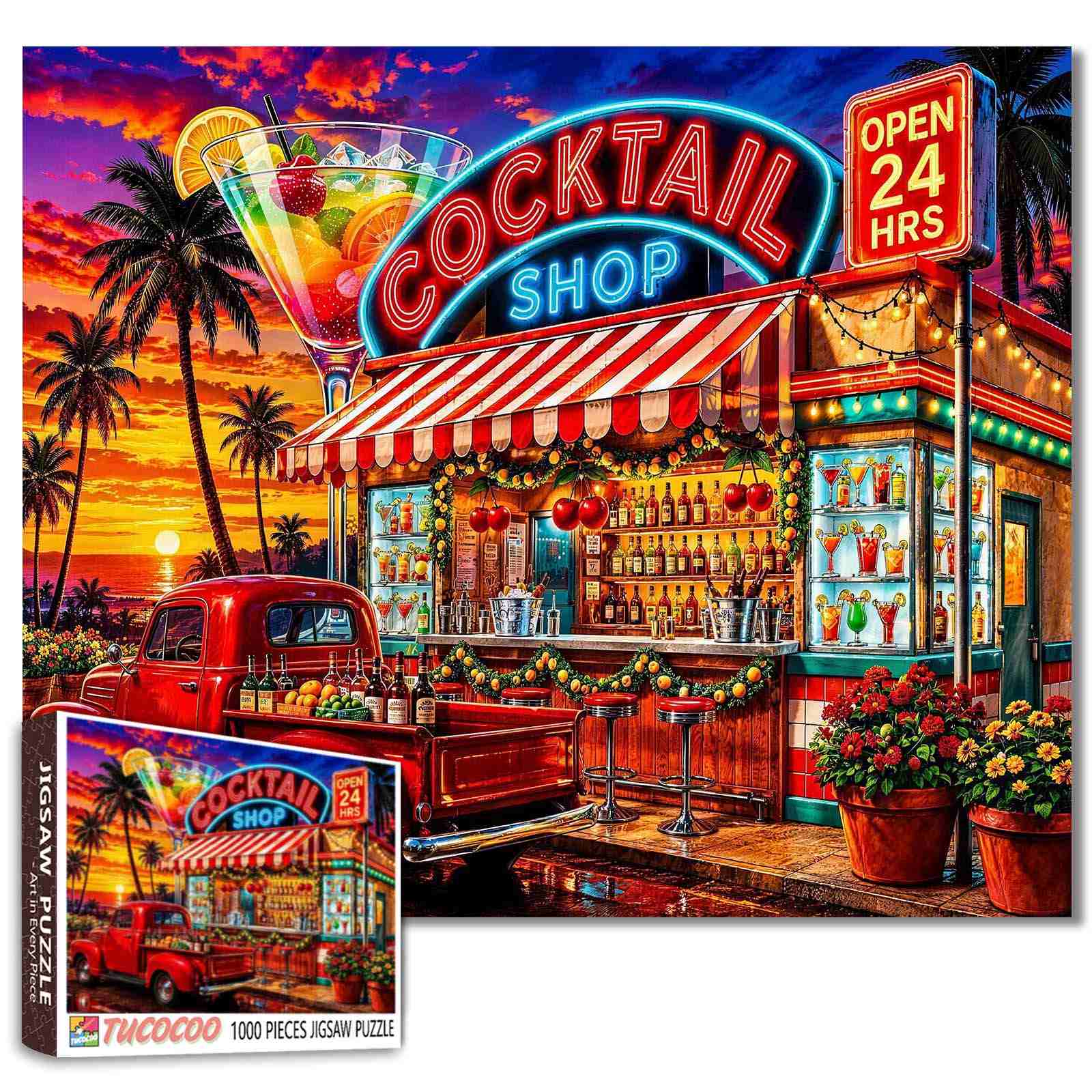 Neon Cocktail Sunset Bar Jigsaw Puzzle – Tucocoo