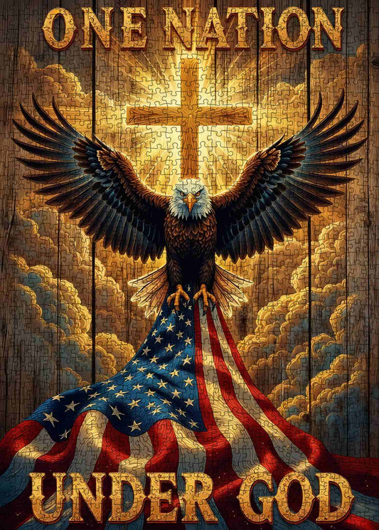 One Nation Under God Eagle American Flag Jigsaw Puzzle