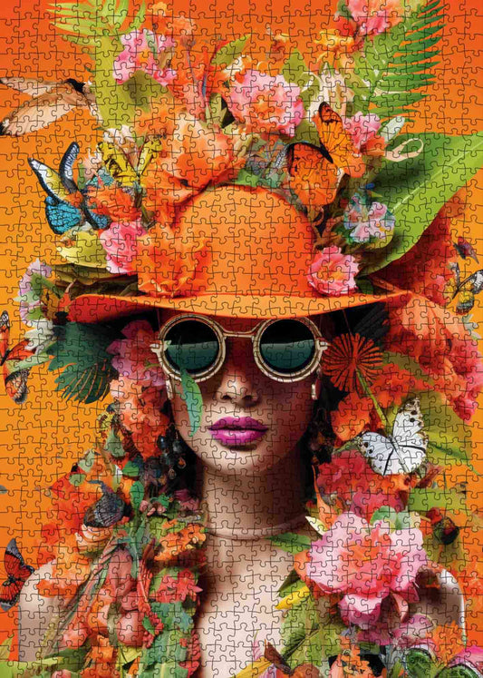 Orange Woman with Flowers and Butterfly Jigsaw Puzzle