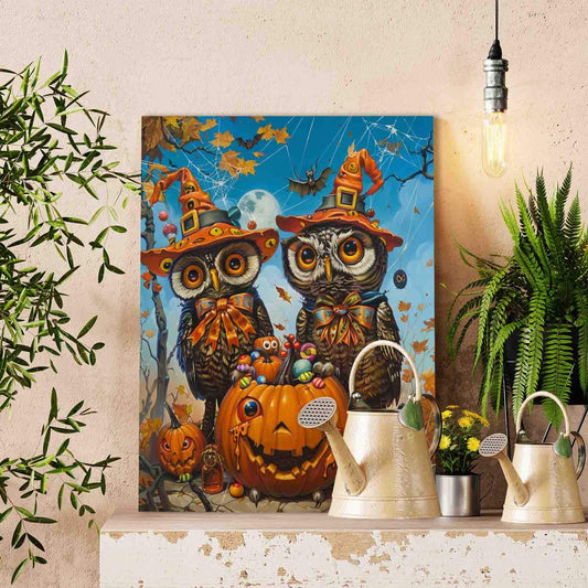 Owls with Halloween Candy Pumpkins Paint by Numbers