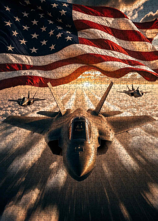 Patriotic Fighter Jet American Flag Sky Jigsaw Puzzle