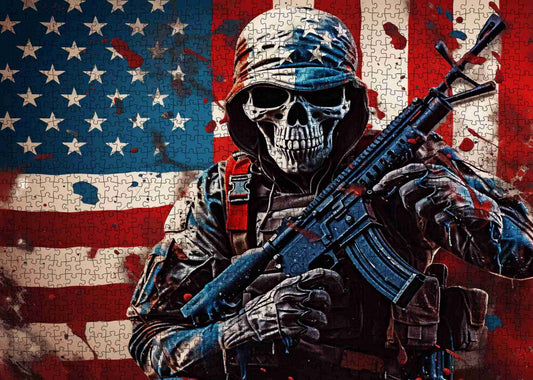 Patriotic Skull Warrior Jigsaw Puzzle