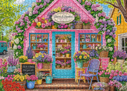 Pink Cottage Flower Shop Jigsaw Puzzle