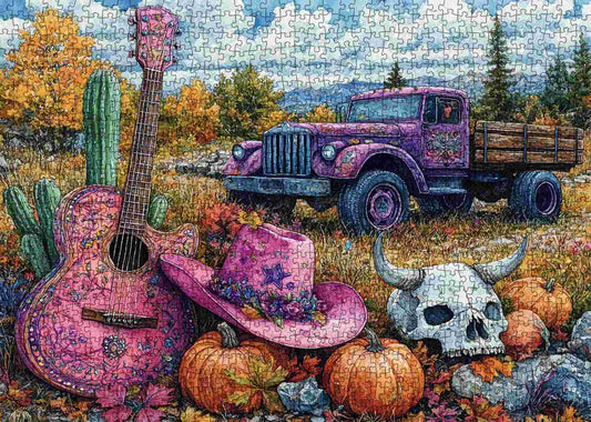 Pink Cowboy Autumn Vibes Jigsaw Puzzle