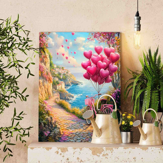 Pink Bike Coastal Ride Paint by Numbers