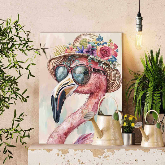 Pink Flamingo with Flowers Hat Paint by Numbers