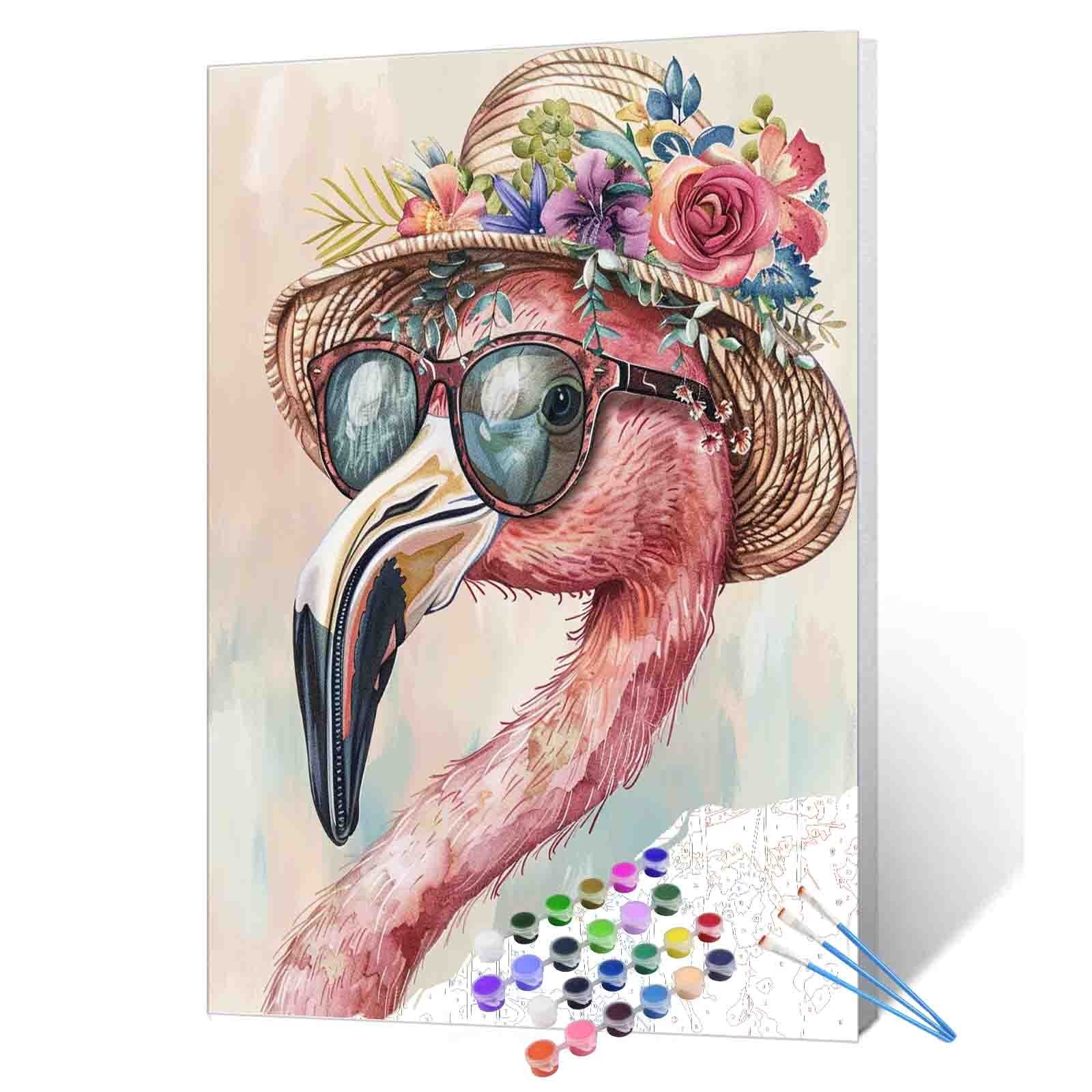 Pink Flamingo with Flowers Hat Paint by Numbers – Tucocoo