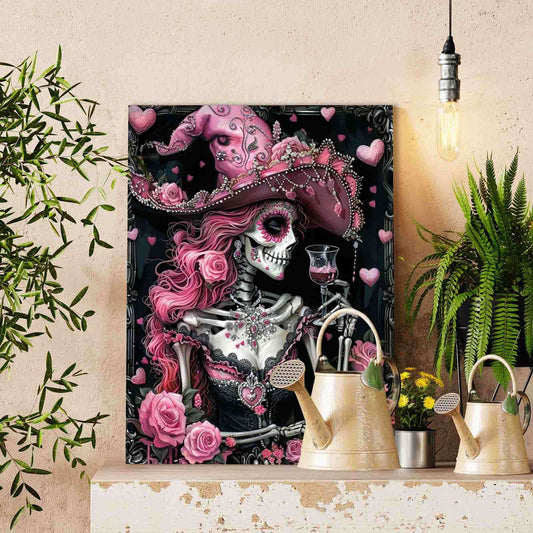 Pink Skeleton Witch paint by numbers
