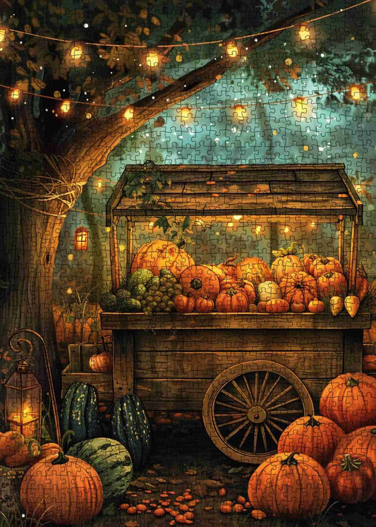 Pumpkin Harvest Market Night Jigsaw Puzzle