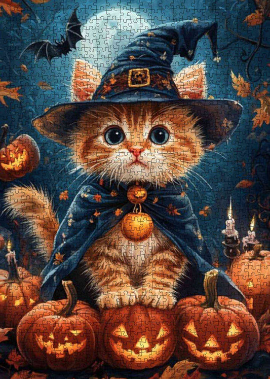 Pumpkin Patch Wizard Kitten Jigsaw Puzzle