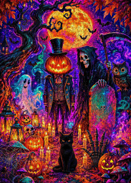 Pumpkin Reaper Haunted Graveyard Jigsaw Puzzle