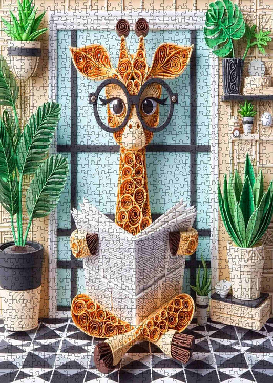 Quilled Giraffe Reading Jigsaw Puzzle
