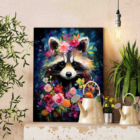 Raccoon in Floral Oil Paint by Numbers
