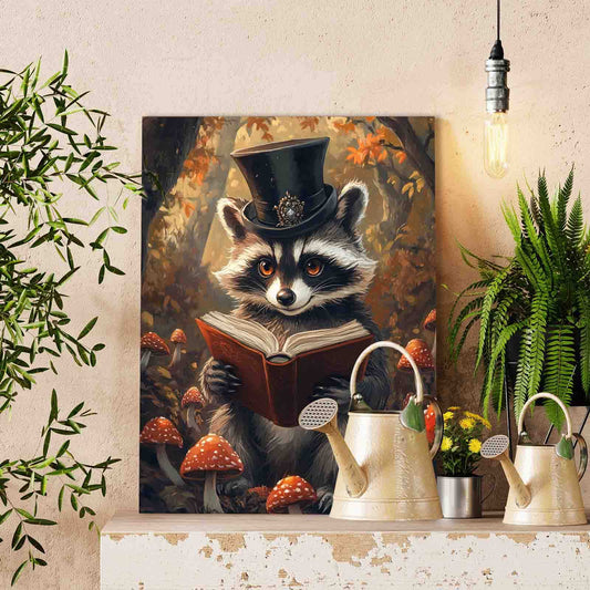 Raccoon with Top Hat Reading Paint by Numbers