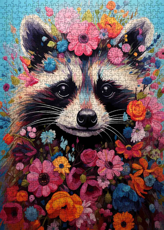 Raccoon with Flowers Jigsaw Puzzle
