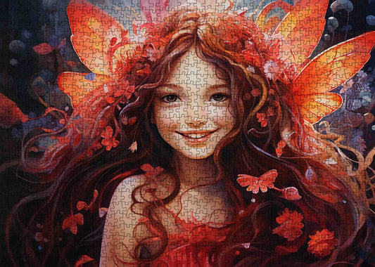 Radiant Fairy with Fiery Red Wings Jigsaw Puzzle