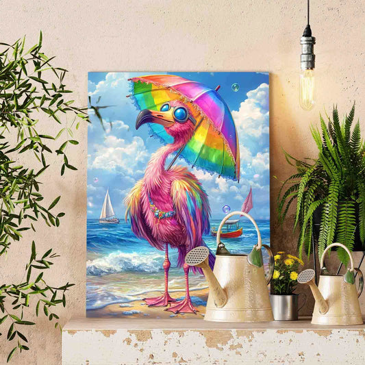 Rainbow Flamingo on Seashore Paint by Numbers