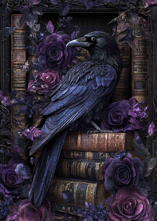 Raven Purple Roses Books Jigsaw Puzzle