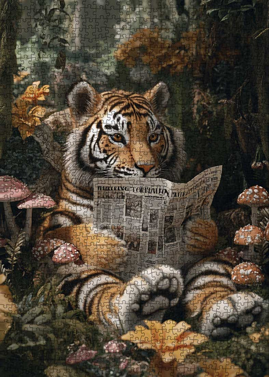 Tiger Reading Newspaper in Forest Jigsaw Puzzle
