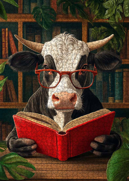 Cow Reading Book in Library Jigsaw Puzzle