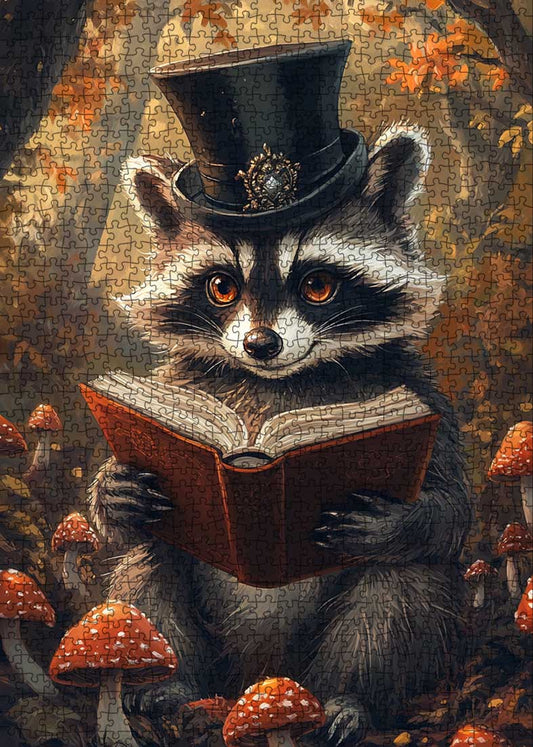 Dapper Raccoon Reading Book Jigsaw Puzzle